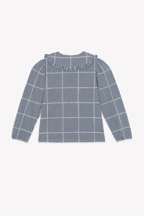 Blouse - Ecru coton col claudine carreaux - Image principale