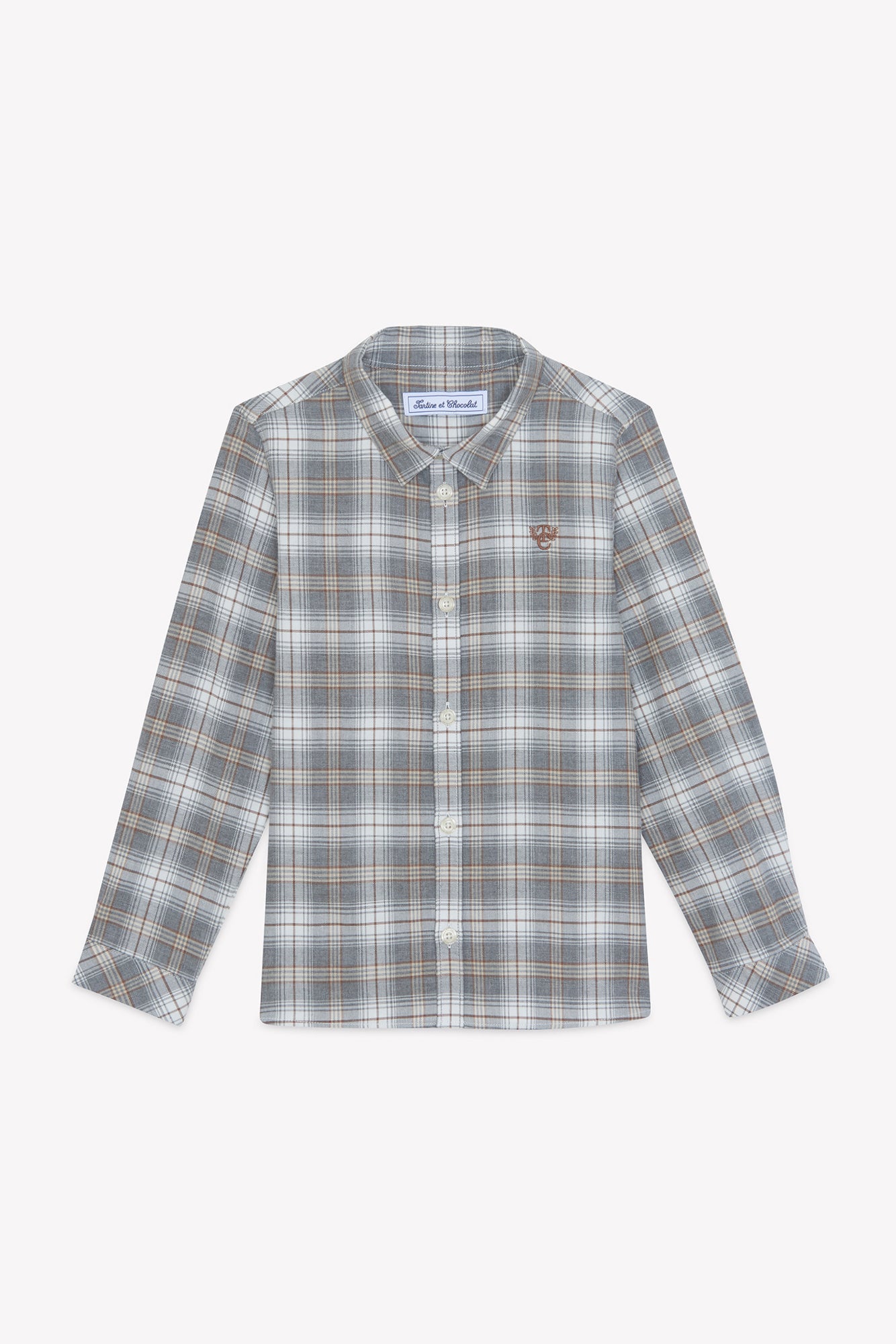 Camisa - Gris algodón medio Cuadros