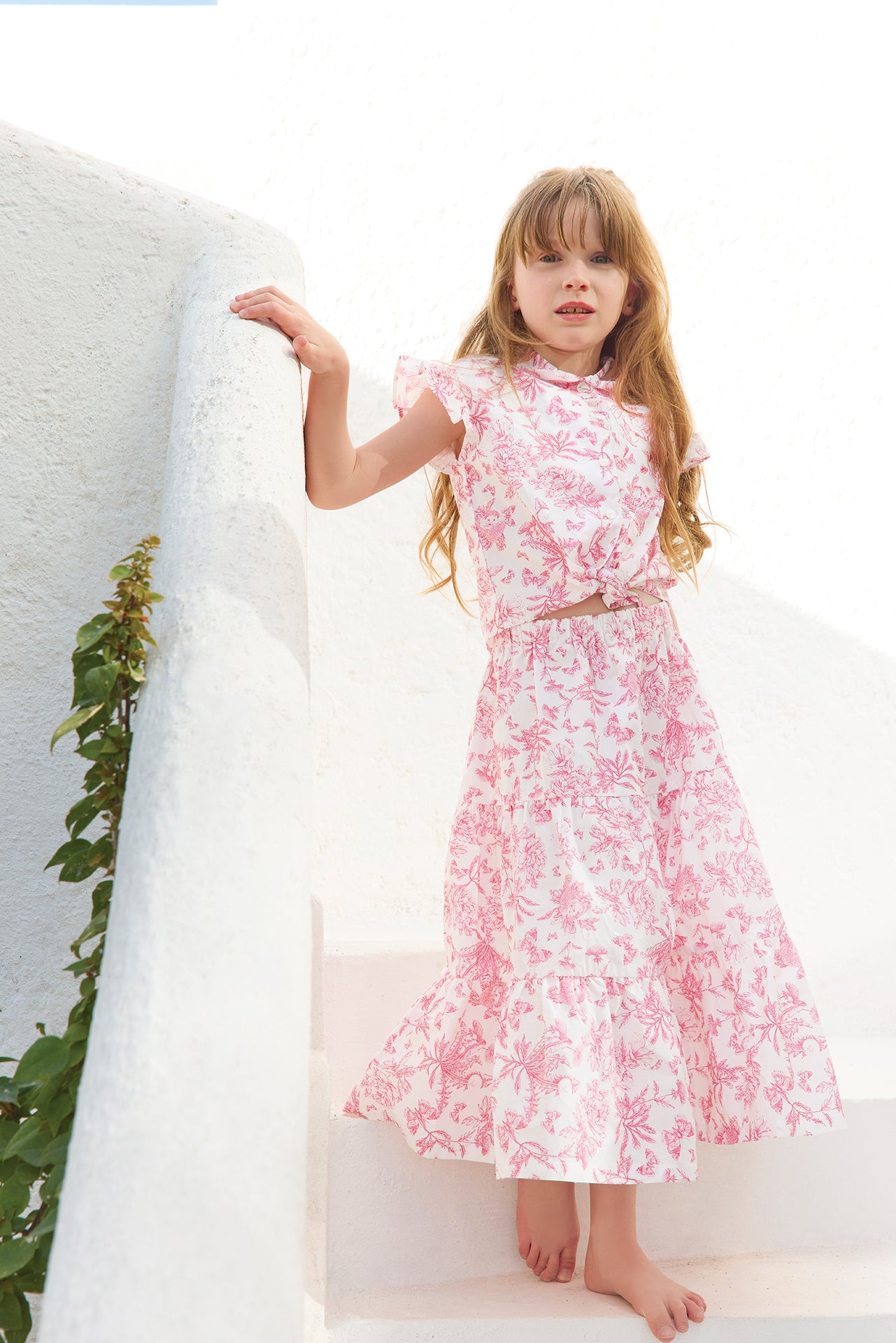 Ensemble long - Rose coton imprimé inspiration toile de jouy