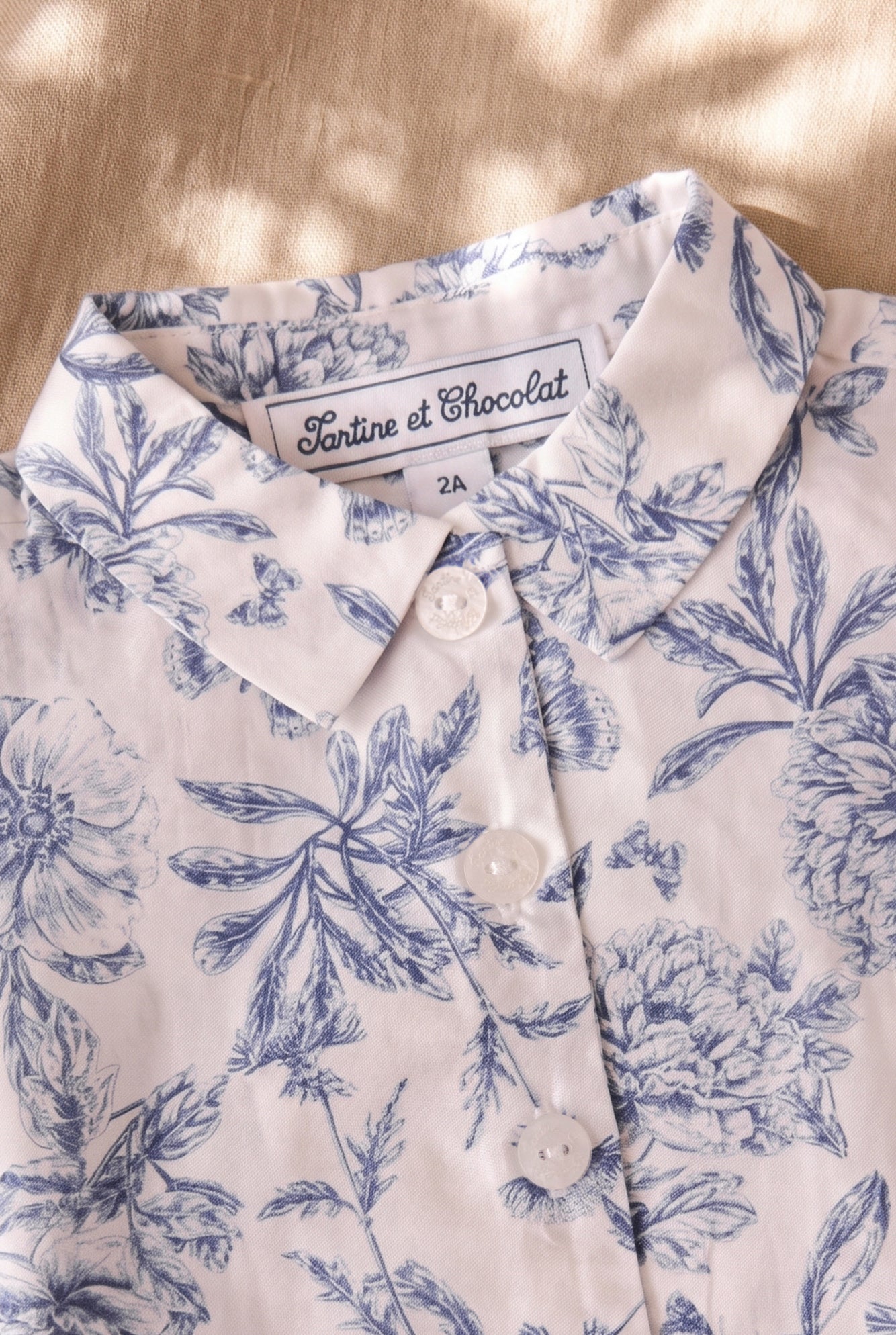 Ensemble long - Bleu coton imprimé inspiration toile de jouy