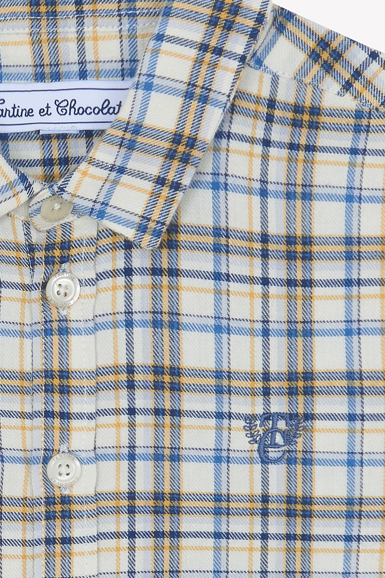 Camisa - Marfil algodon Bordado Cuadros