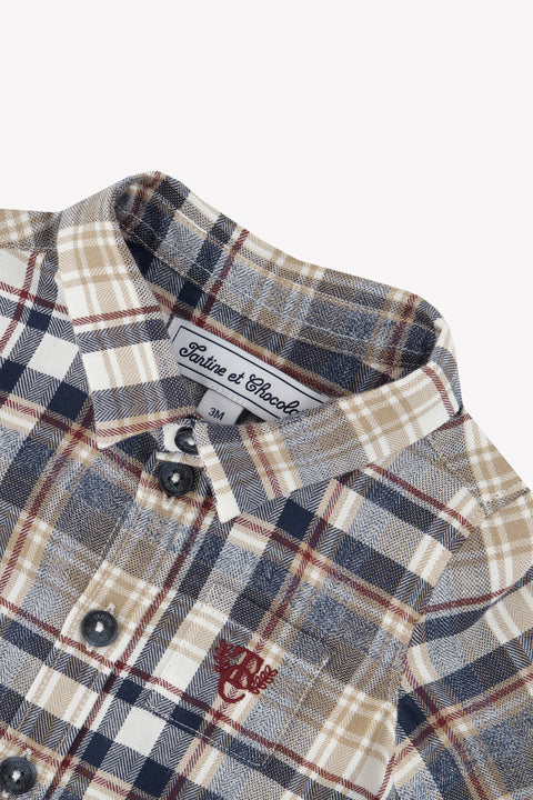 Shirt - Burgundy cotton Check Buttons - Image principale