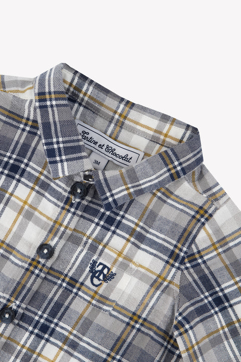 Shirt - Blau Baumwolle Karos Knöpfe - Image principale