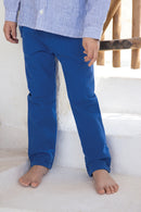 Pantalon - Bleu coton lin boutons