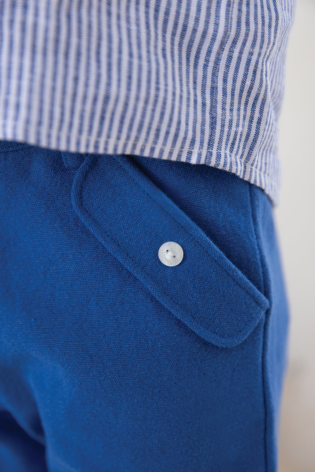 Pantalon - Bleu coton lin boutons