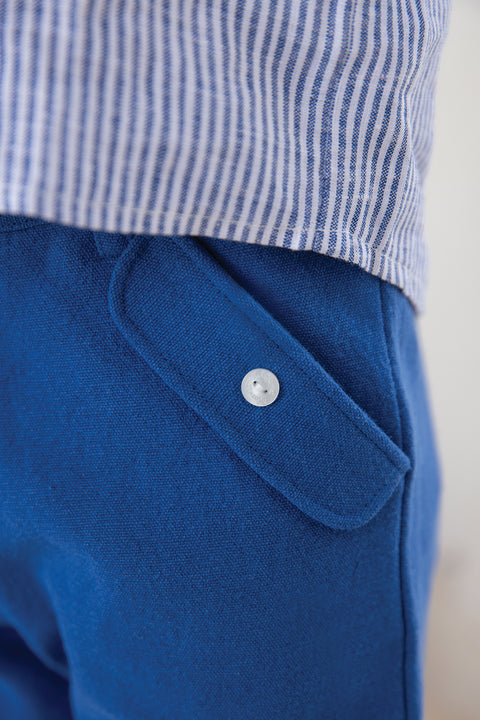 Pantalon - Bleu coton lin boutons - Image principale