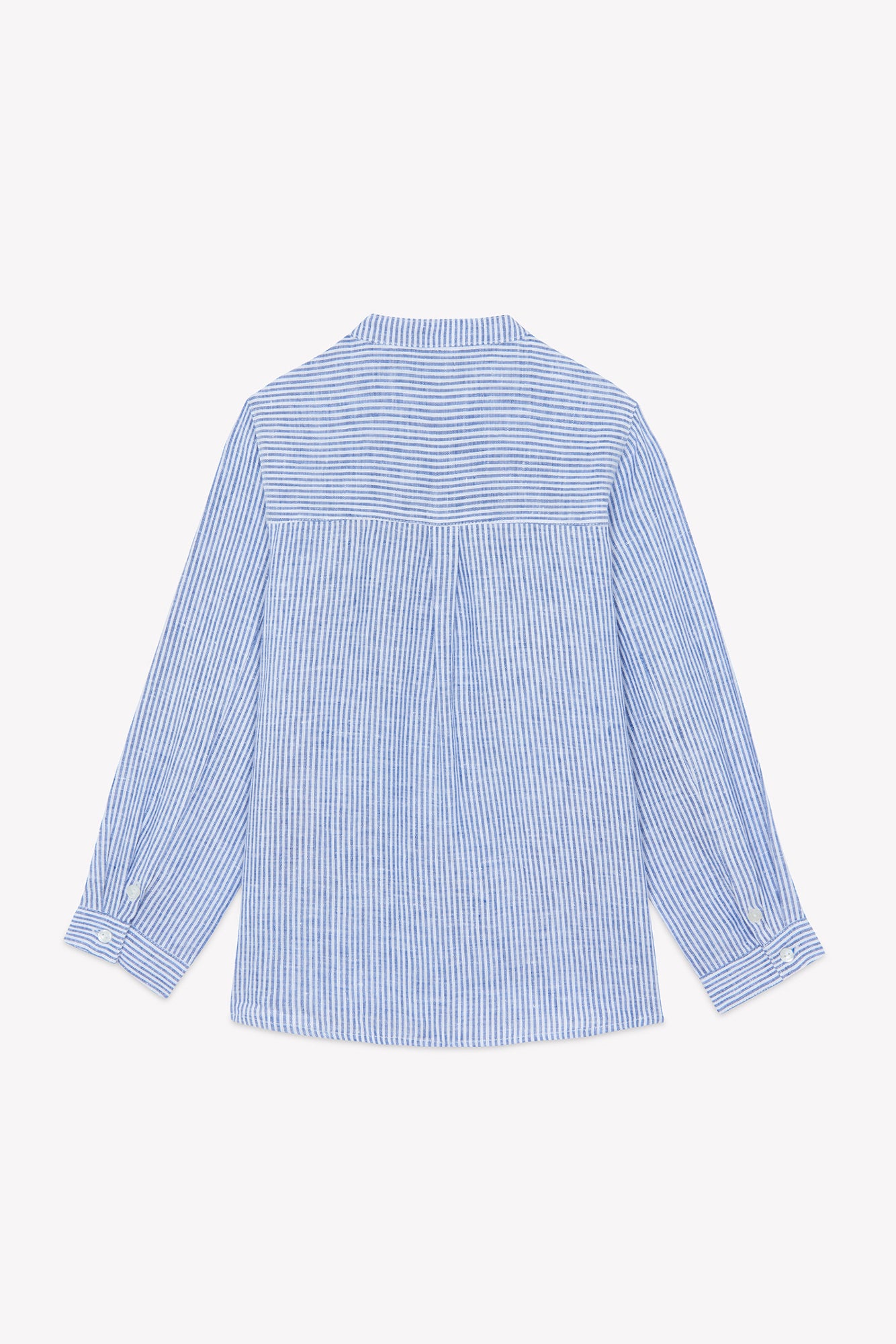 Chemise - Bleu lin rayures col mao