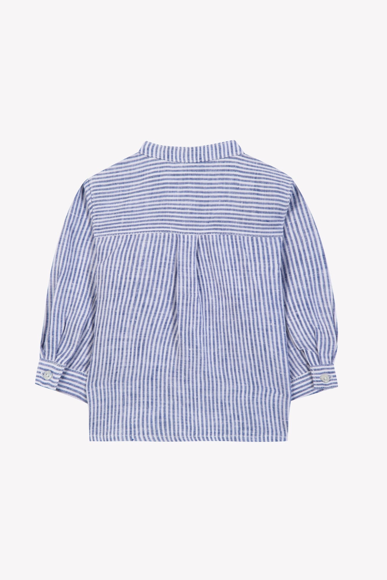 Chemise - Bleu lin col rayures broderie