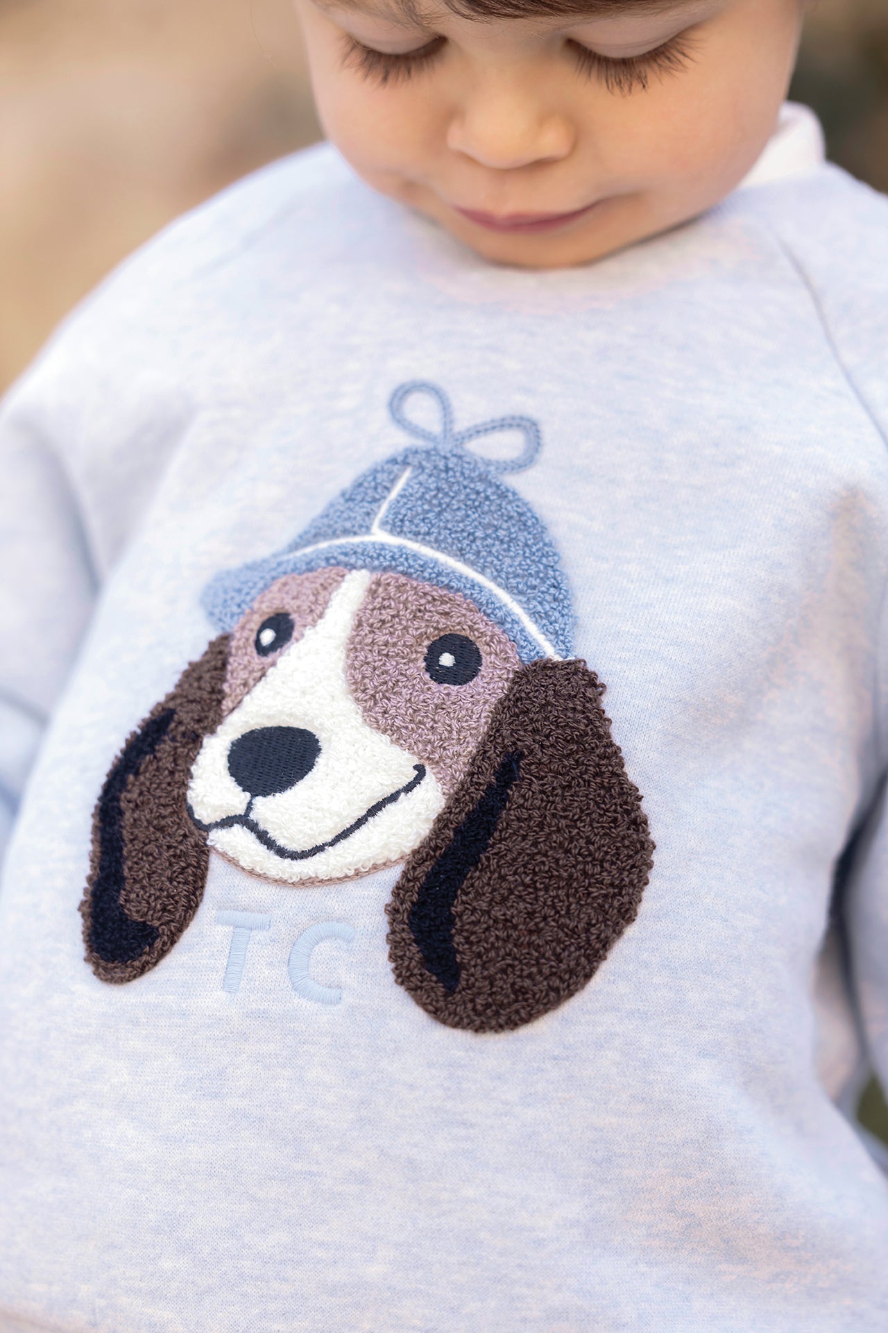 Pull - Bleu horizon coton imprimé chien