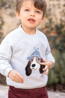 Pull - Bleu horizon coton imprimé chien