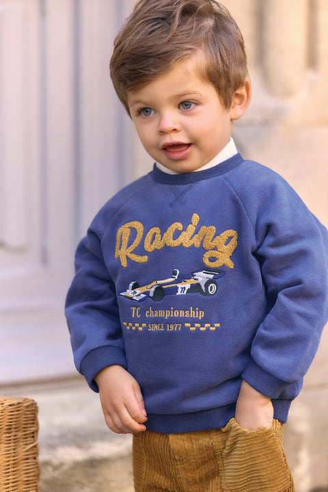 Sweater - Indigo cotton Print racing car - Image principale