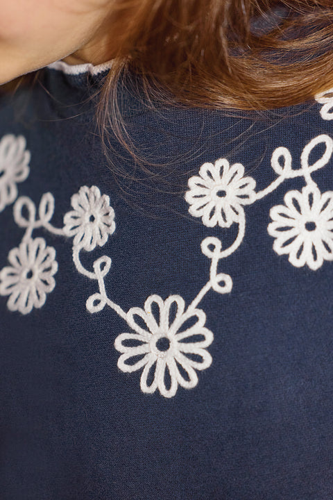 Sweatshirt - Marineblau Baumwoll-Stickblumen - Image principale