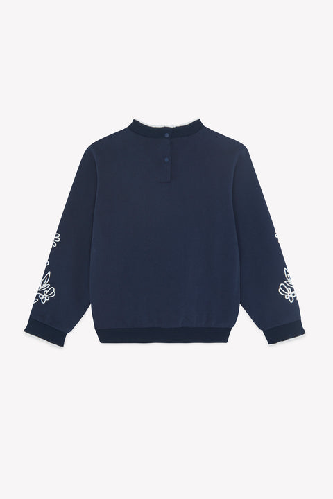 Cardigan - Blu navy fiori ricamati in cotone - Image principale