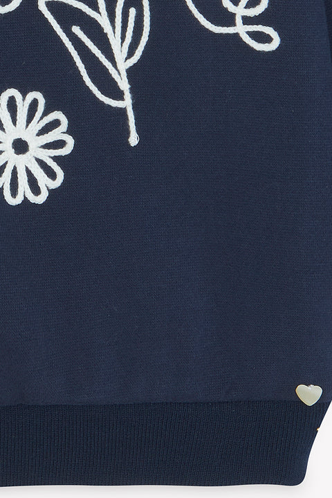 Cardigan - Blu navy fiori ricamati in cotone - Image principale