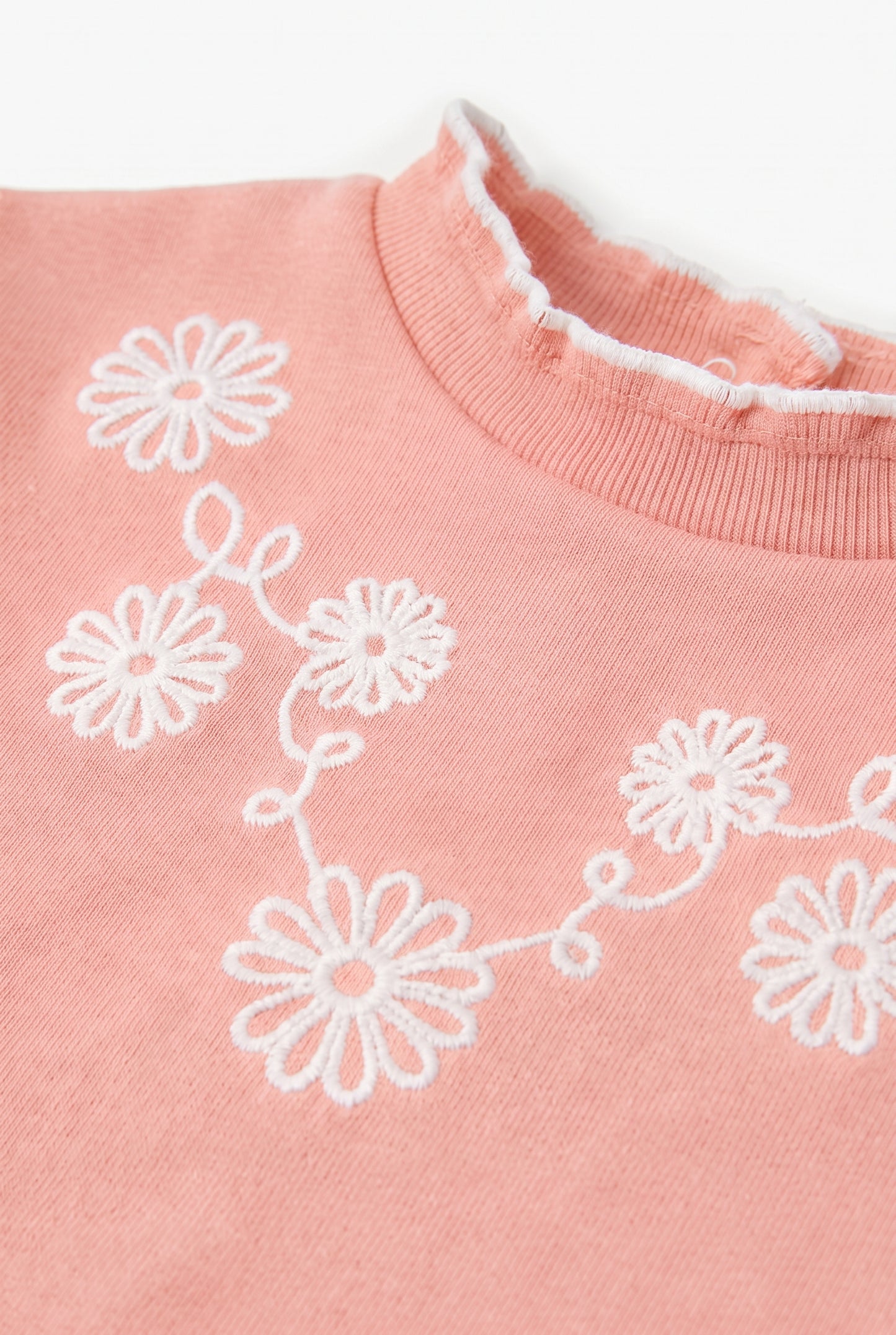 Sweat - Rosée coton broderies fleurs