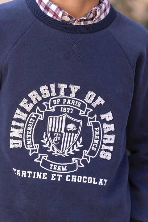 Maglia - Blu navy cotone Ricamo università di parigi - Image principale