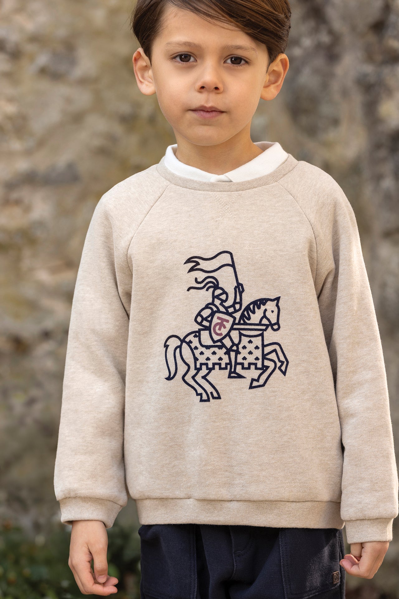 Maglia - Stampa cavaliere in cotone sabbia