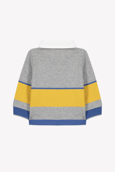 Polo - Gris chiné col pointu écusson brodé - Image principale