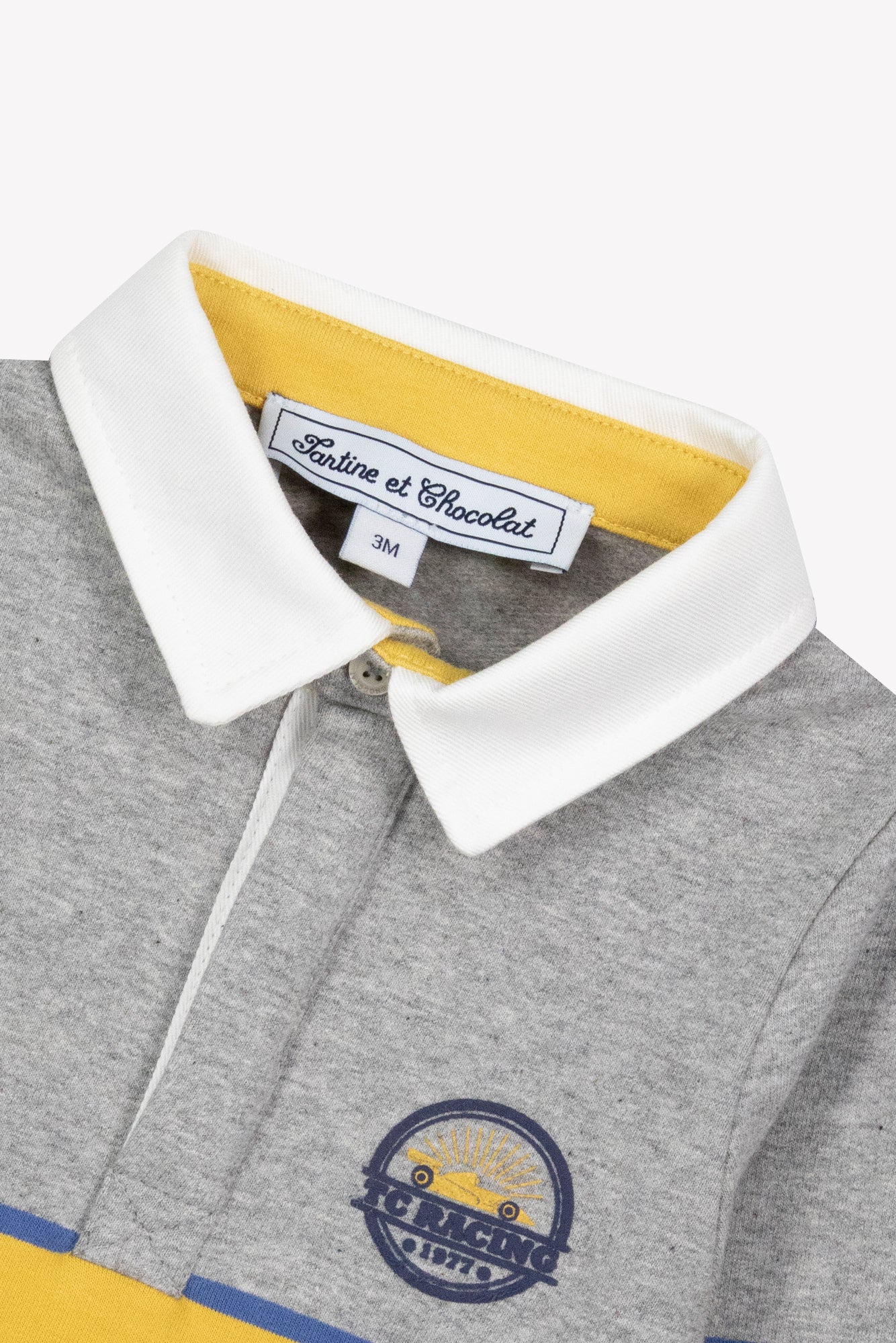 Polo - Gris chiné col pointu écusson brodé