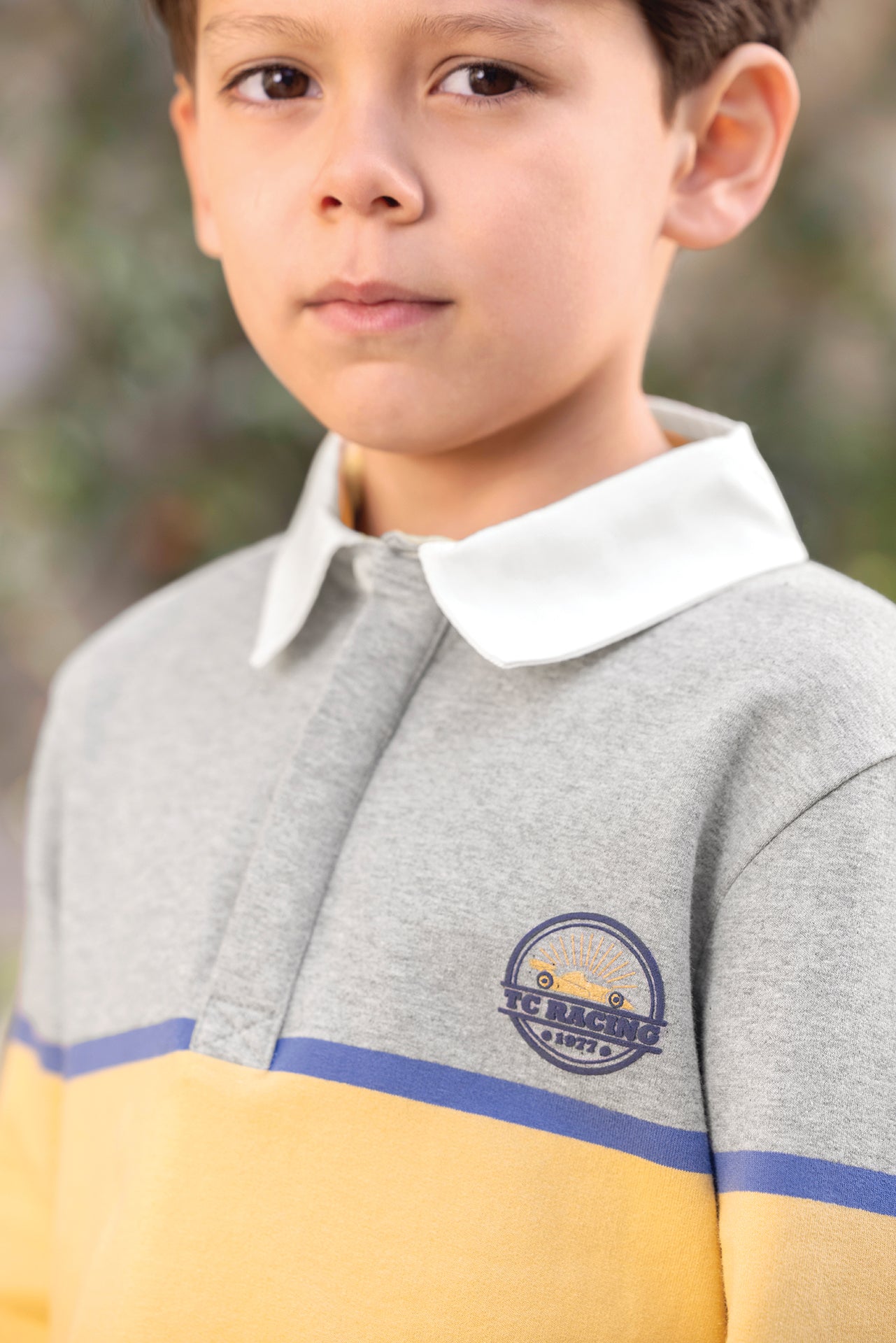 Polo shirt - Grey medium cotton Pointed collar Stripes