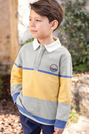 Polo shirt - Grey medium cotton Pointed collar Stripes