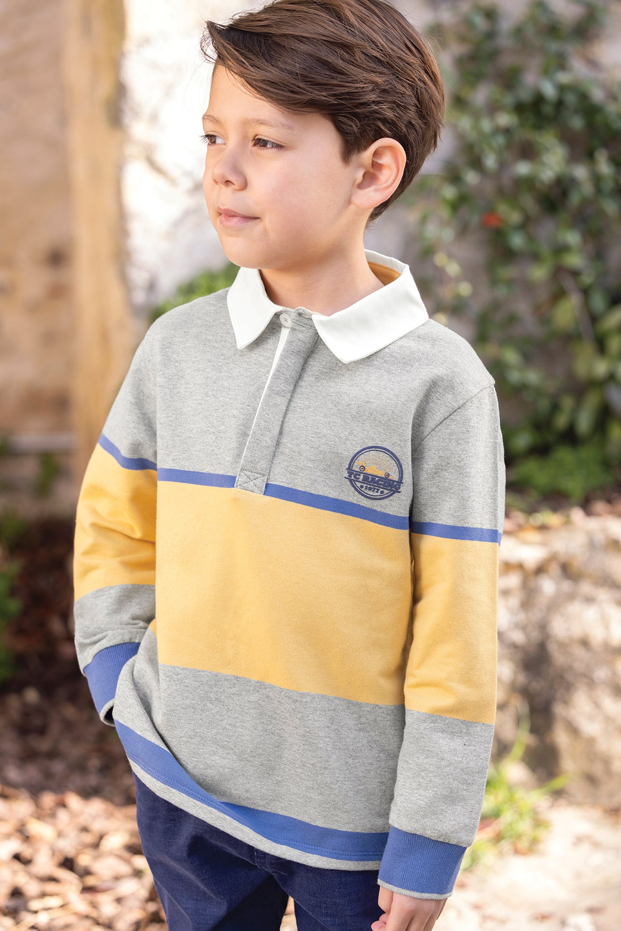 Polo shirt - Grey medium cotton Pointed collar Stripes