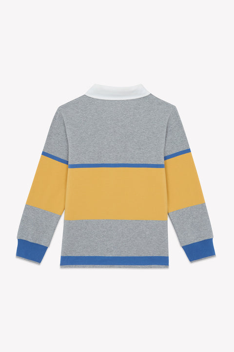 Polo - Gris moyen coton col pointu rayures - Image principale
