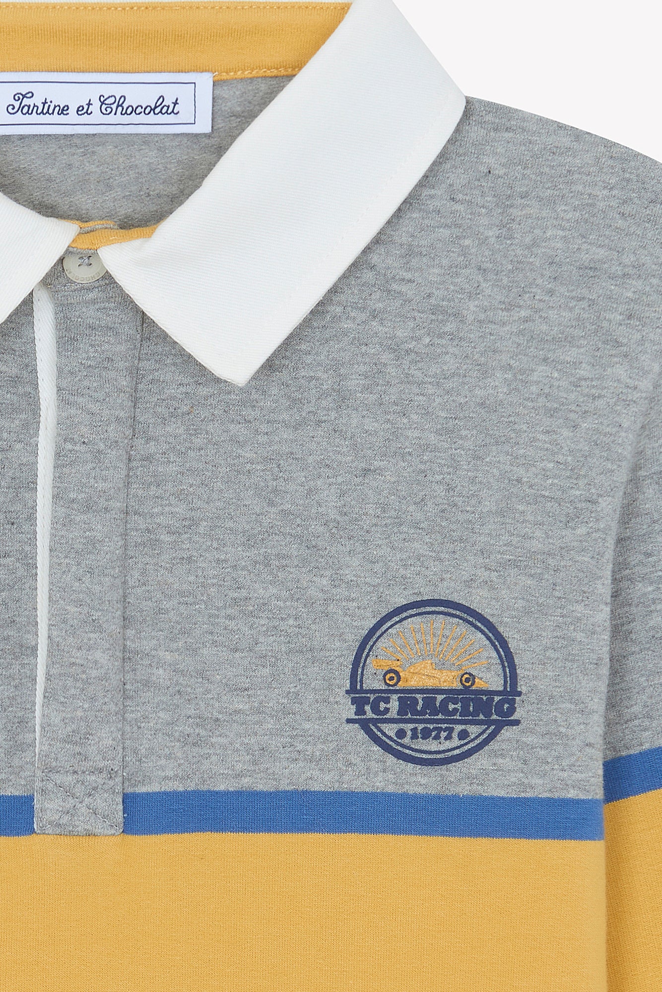 Polo - Gris moyen coton col pointu rayures