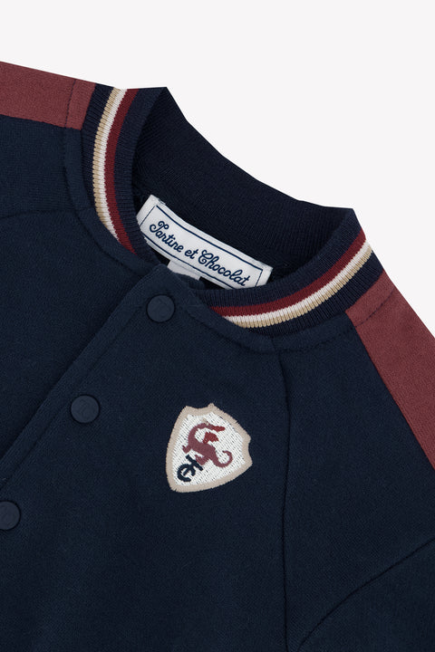 Cardigan - Blu navy toppa di cotone Ricamato - Image principale