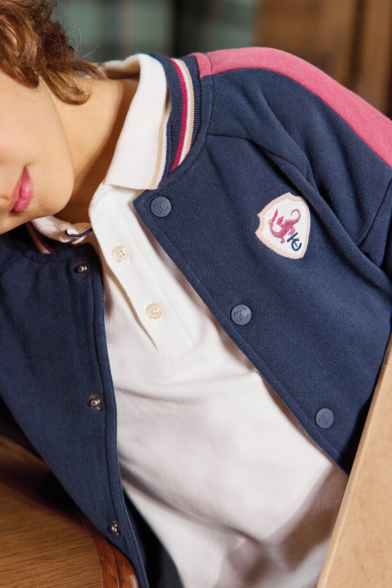 Cardigan - Navy cotton teddy Stripes