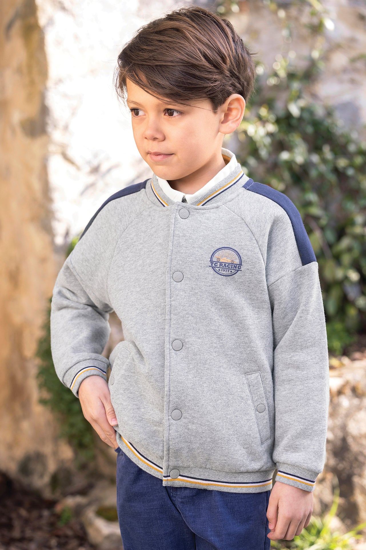 Cardigan - Gris chiné coton teddy rayures