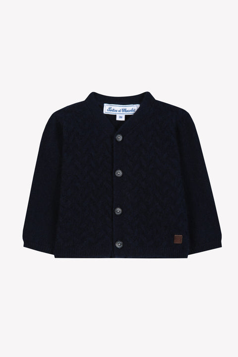 Strickjacke - Marineblau Kaschmir Kragen v Strickwaren geflochten - Image principale