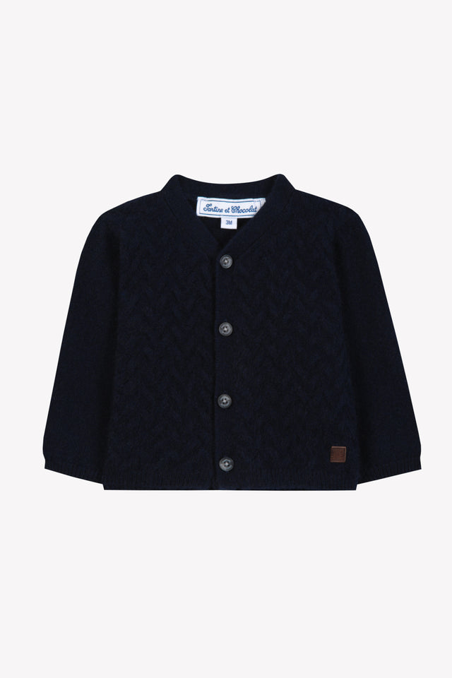 Cardigan - Blu navy Cashmere Colletto v Maglia intrecciato - Image principale