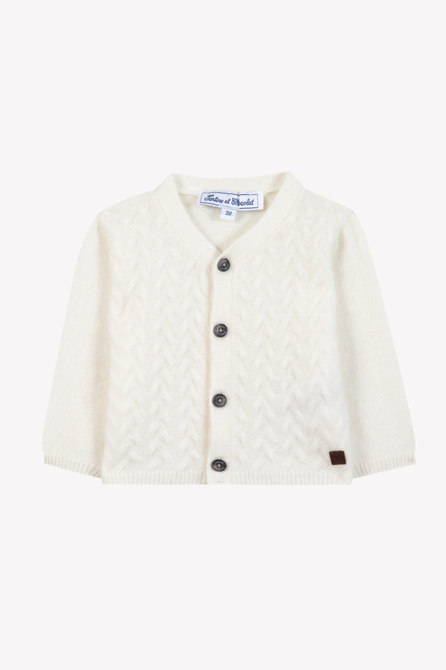 Cardigan - Madreperla  Cashmere Colletto v Maglia intrecciato - Image principale