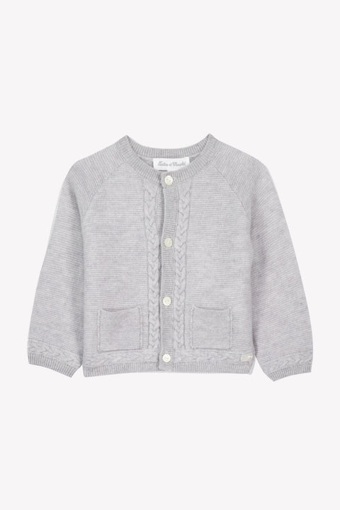Cardigan - Grigio erica Lana Colletto Girocollo - Image principale