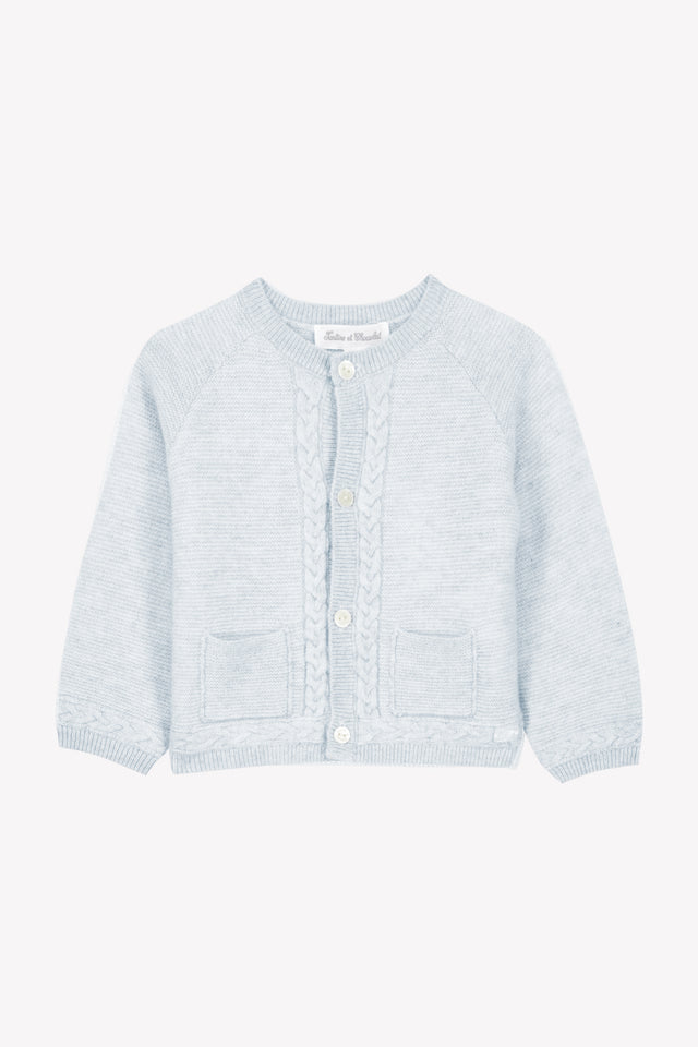 Cardigan - Celeste Lana Colletto Girocollo - Image principale