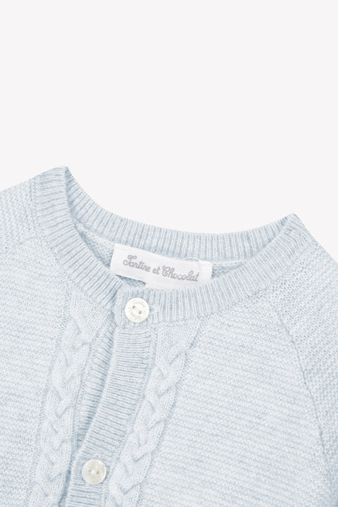 Cardigan - Celeste Lana Colletto Girocollo - Image principale