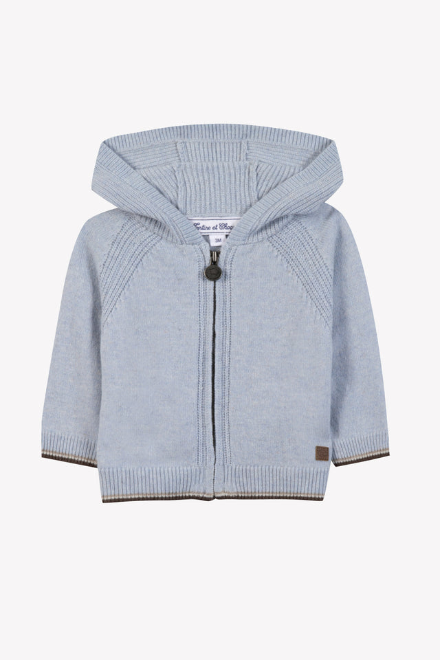 Gilet - Blu orizzonte Lana a Cappuccio zippato - Image principale