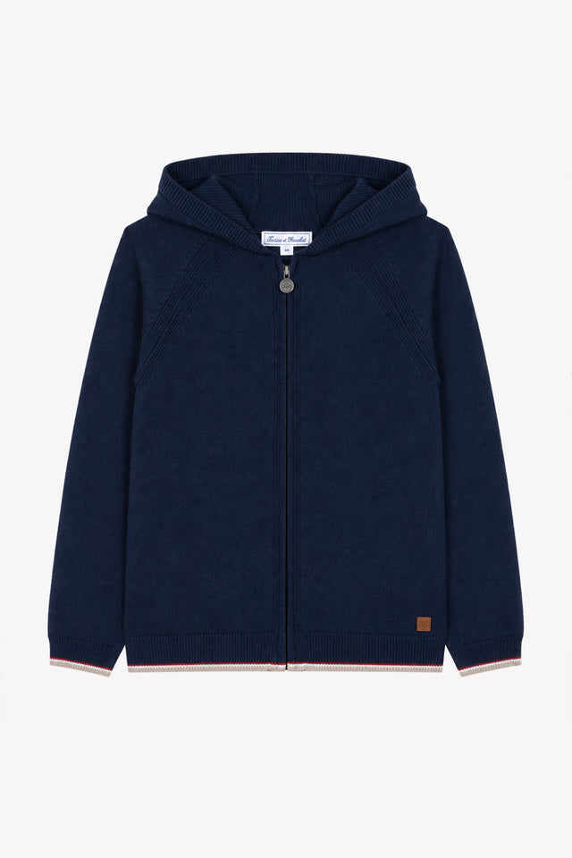 Cardigan - Navy Wool Hood Knitwear openwork - Image principale