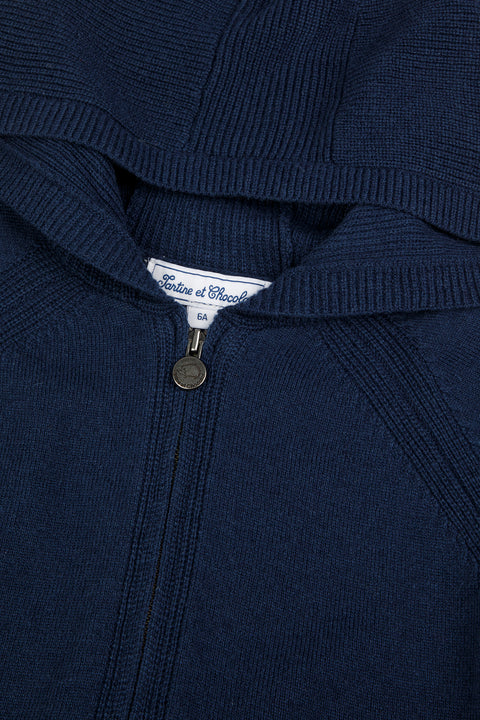 Cardigan - Navy Wool Hood Knitwear openwork - Image principale