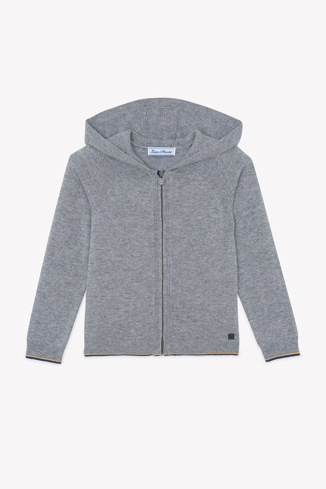 Cardigan - Grigio erica Lana Cappuccio Maglia traforato - Image principale