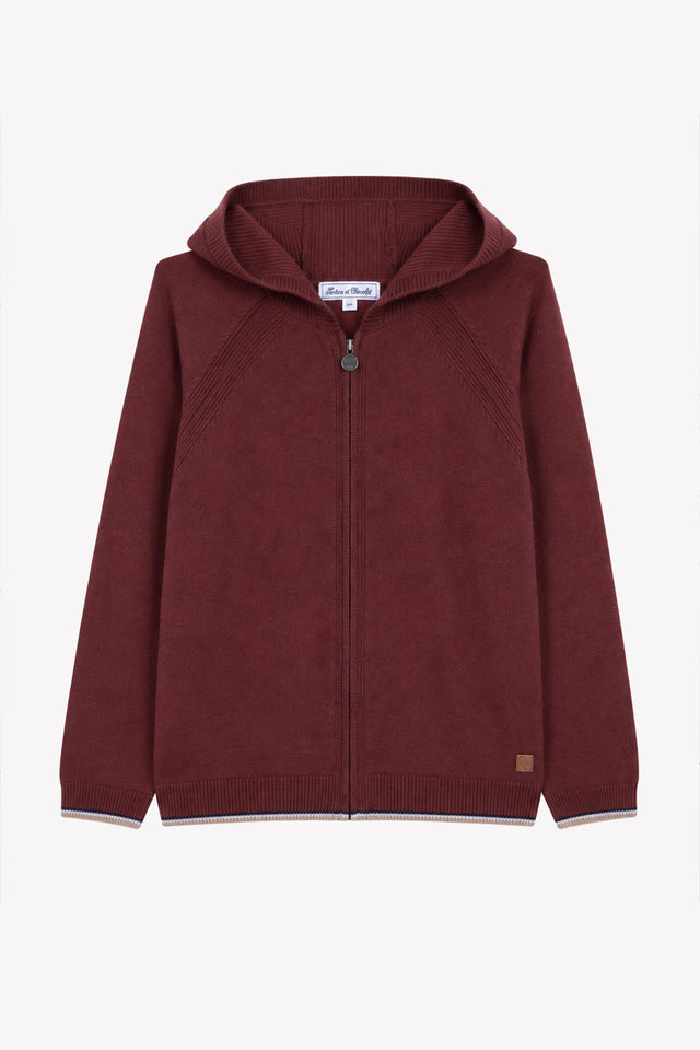 Cardigan - Bordeaux Wool Hood Knitwear openwork - Image principale