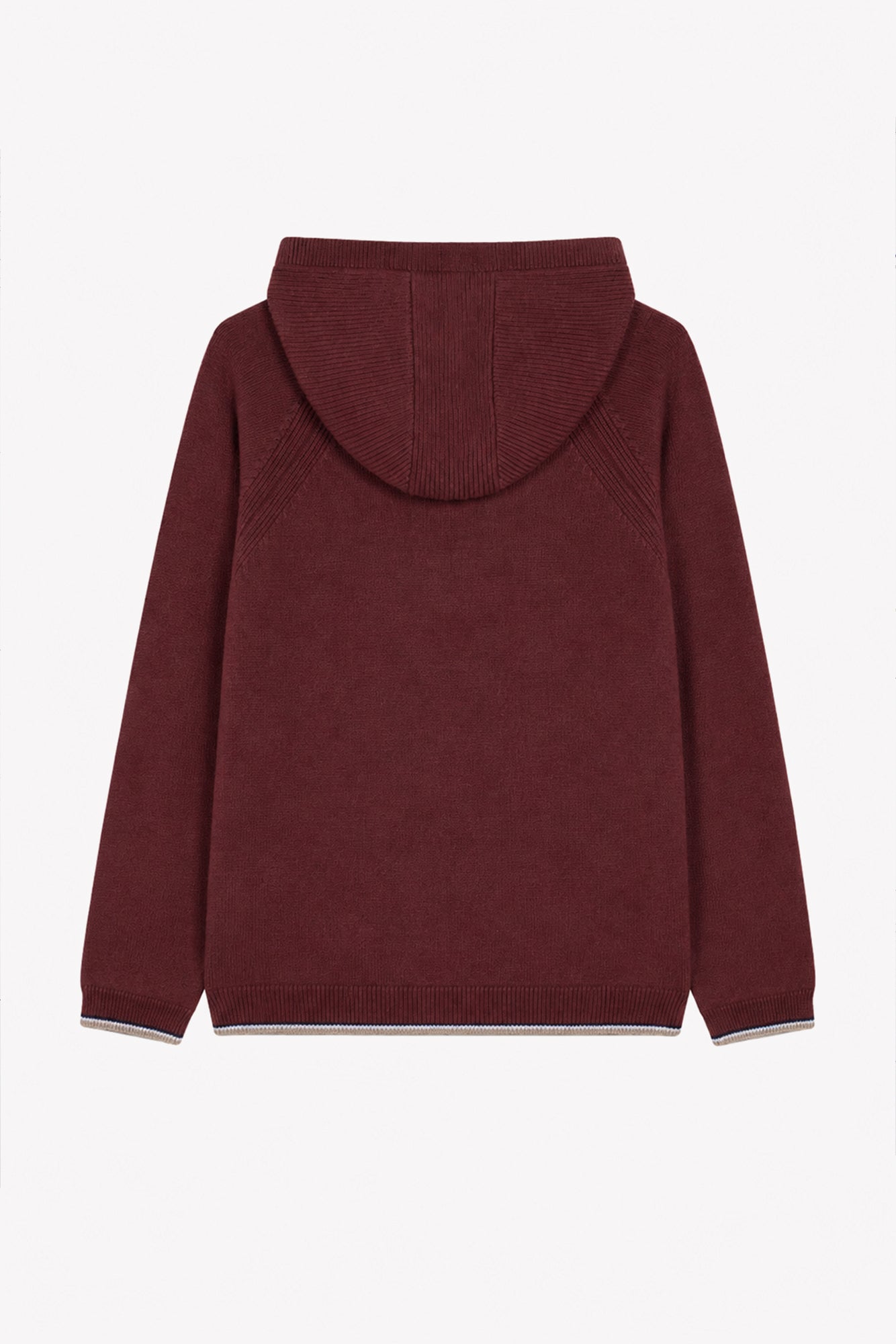 Strickjacke - Burgunderrot Wolle Kaputze Strickwaren durchbrochen