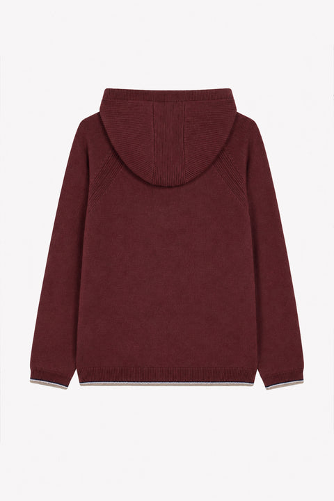 Cardigan - Bordeaux Wool Hood Knitwear openwork - Image principale