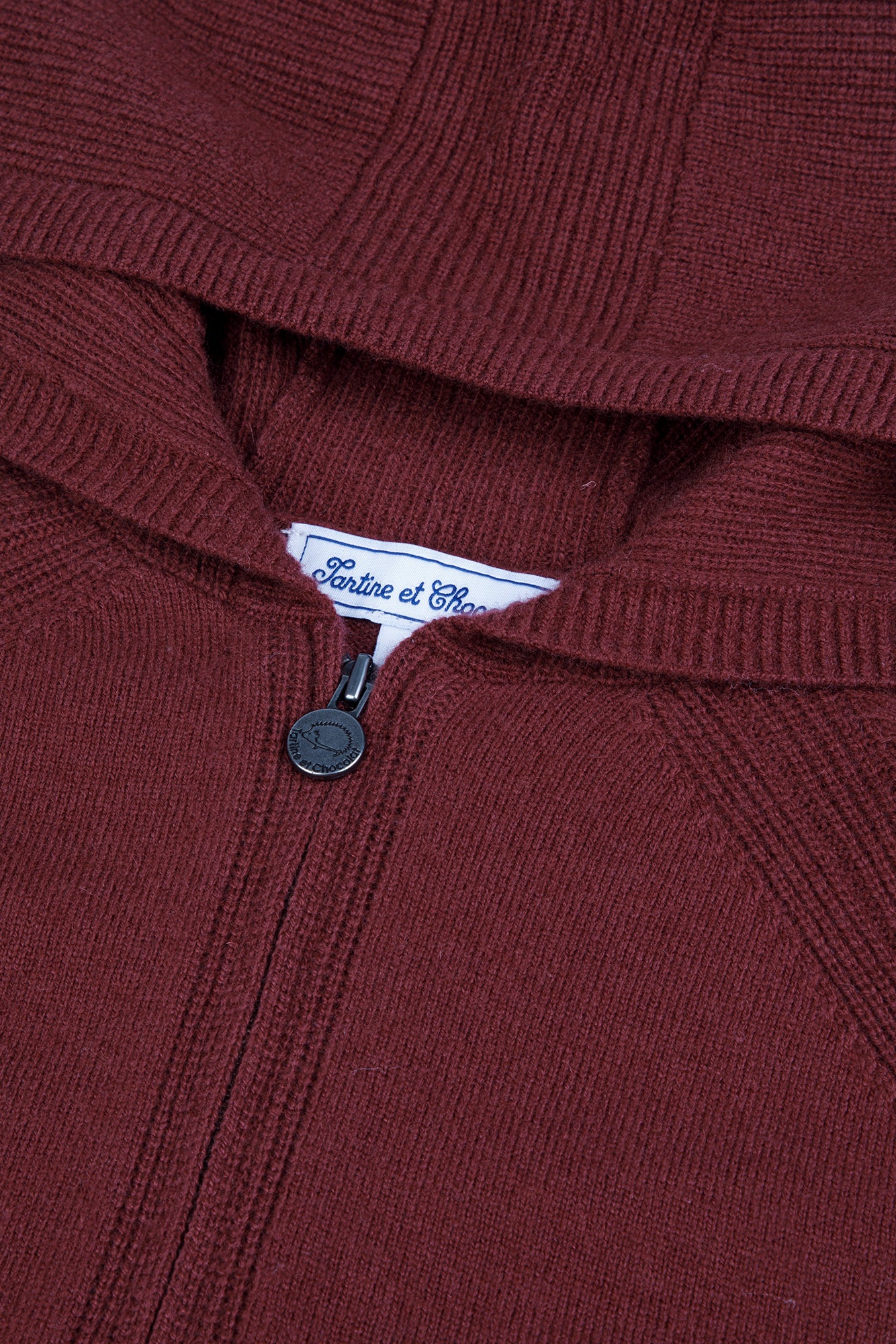 Strickjacke - Burgunderrot Wolle Kaputze Strickwaren durchbrochen