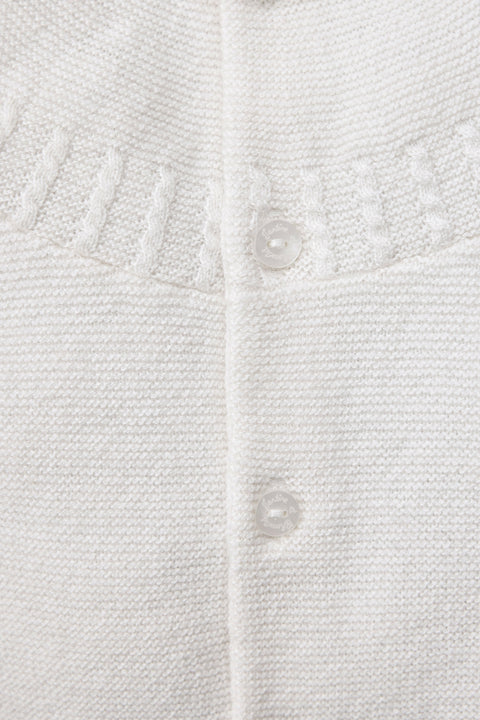 Cardigan - Ecru coton col rond tréssé - Image principale
