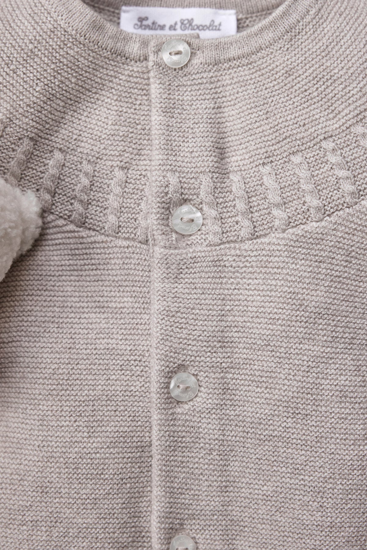 Vest - Beige gemêleerd katoen gevlochten ronde kraag
