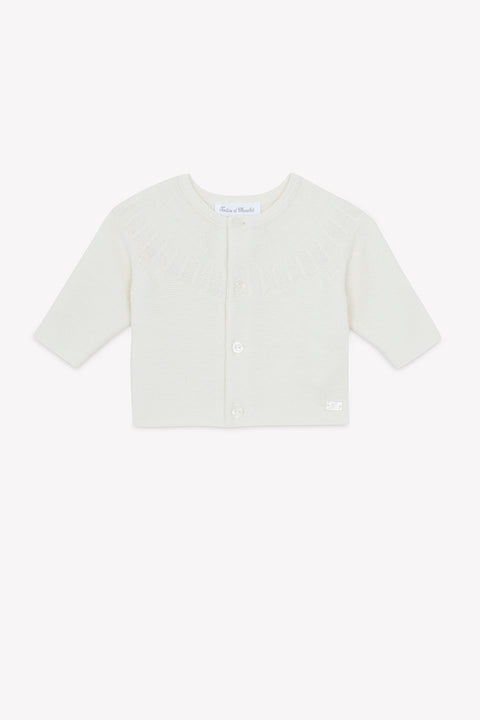 Cardigan - Ecru coton col rond tréssé - Image principale