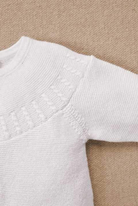 Strickjacke - Ecru Baumwolle Rundhals geflochten - Image principale