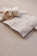 Cardigan - Beige cotton heather Round neck braided
